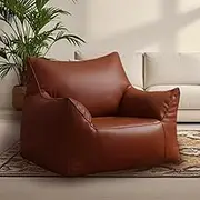 Bean Bag Sofa Cover (No Filler) Living Room Furniture PU Leather Washable Micro-Fiber Adult Beanbag Chair Outside Cover, Home Leisure Single Couch Bedroom Lazy Lounger Cover(Brown)