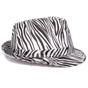 1920s Gangster Mob Boss Costume Zebra Print Fedora, White Black, One-Size