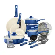 16pc Greenlife Soft Grip Handle Aluminium Non-Stick Cookware Set Night Blue