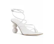 INC Womens White Strappy Stacked Sphere Metallic Accent Heel Padded Ankle Strap Lilliana Square Toe Sculpted Heel Buckle Heeled Sandal 12 M