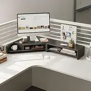 Monitor Stand, Dual Monitor Riser, Large Corner Tabletop Computer Organizer for L-Shaped Desks, Ergonomic Space Saving Screen/TV Stand Riser(Black)