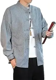 [Lmtossey] Chinese Traditional Tang Corduroy Top Men's Long-Sleeved Kung Fu Tai Chi Uniform Spring and Autumn Shirt Jacket