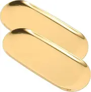 2pcs Jewelry Tray Food Tray Flatware Makeup Vanity Stool Cake Dish Plate Cake Decorating Storage Tray Serving Tray Service Plate Household Dinner Plate Stainless Steel/1034