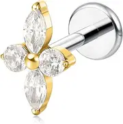[limerencia] F136 Pure Titanium Earring Hypoallergenic Piercing Jewelry,Flat Back Earring Internally Threaded Stud Earring 18g for Cartilage/Tragus/Helix/Conch/Nose/Lip(1pc)
