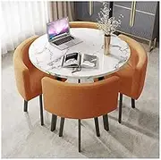 Exquisite Round Dining Table Set for 4 with Upholstered Chairs Small Spaces Kitchen Dining Table Set Orange 5 Piece Dining Room Table for Restaurant