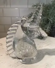 Unicorn Head Clear Art Glass Bullicante Bubbles 4.25” Paperweight Figurine