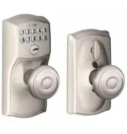 Schlage FE595-CAM-GEO Camelot Electronic Keypad Entry Knob Satin Nickel NEW