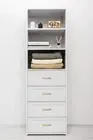 NNEDSZ GENEVA 3 SHELF 4 DRAWER BUILT IN WARDROBE - WHITE - HAMPTON - OVAL BRASS