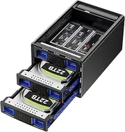 Hybrid 2 x 3.5 HDD + 3 x M.2 NVMe Case with Fan for 2.5/3.5 Inch SATA HDD/SSD, USB3.2 Gen2 10Gbps Hard Drive Enclosure RAID Supports 2230/42/60/80/110 SSD with 68TB Capacity (2 x 22TB HDD+3 x 8TB M.2