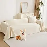 TARODEA Couch Cover for Pets, Couch Covers for 3 Cushion Couch Sofa Sectional L Shape Chenille Sofa Cushion Covers for Pets, Throw Couch for Dogs, Kids (Beige, 180 x 340cm)