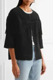 CURRENT ELLIOTT Black The Junie WESTERN Cow Leather Suede Fringe Jacket 1 S 2/4