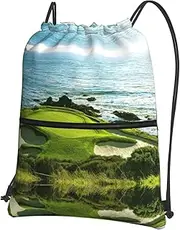EdWal Beach Golf Course Print Drawstring Backpack Gym Bags Sports Bags With Zipper Pocket For Travel Beach, Black, One Size