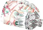 [WOSHJIUK] Working Hat 2 Pack Scrub Caps for Women,Mandala Elephant Ethnic Flower,Tie Back Cap Adjustable Scrub Hat