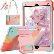 for iPad 9th/ 8th/ 7th Generation Case (iPad 10.2 inch Shockproof Case) with 360 Rotating Grip Magic Stand, Pencil Holder/Keychain/Carrying Shoulder Strap, Case for iPad 10.2 inch (Colourful)