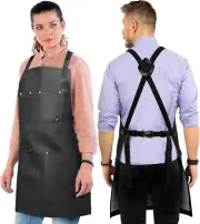 Leather Apron - Cross-Back Straps, Riveted, Vegan Leather - for Barbers, Hairsty