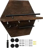 GOKENA Wall Mounted Key Holder with 4 Key Hooks Decorative Key and Mail Holder with Shelf Wooden Mail Organiser Wall Mounted Coat Rack Pine Wood Key Hanger for Entryway Mudroom Hallway Office
