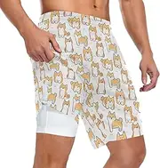 [ZZXXB] Corgi Dog Pattern Athletic Shorts for Men with Pockets 2 in 1 Quick Dry Running Shorts S-3XL