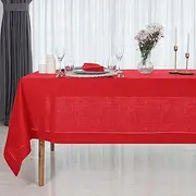 D'Moksha Homes Light Red Tablecloth 60 x 108 Inch, 100% Pure Linen Tablecloth 108 inch, Hemstitch Tablecloth, Rectangle Tablecloth for 4th of July - Easy Care, Machine Washable