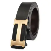 Men & Women Automatic Leather Dress Belt Business Buckle Black Silver Gold