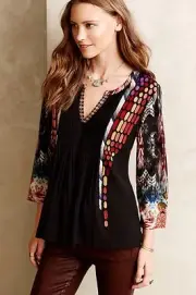 NEW Anthropologie Embroidered Spectral Peasant Top Blouse by Ranna Gill Size XSP
