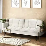 Oikiture Sofa Bed Lounger Futon - Boucle 3-Seater with Adjustable Backrest, Ideal for Living Room or Guest Use White