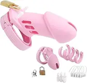 Lockable Silicone Cock Cage Chastity Cage Chastity Device Prevent Erection Bondage For Men BDSM Sex Toy (Pink, Long)