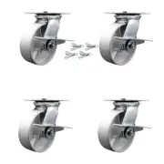 6 Inch Semi Steel Caster Set with Ball Bearings and Brakes/Swivel Locks SCC