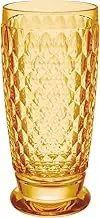 Villeroy & Boch Boston Saffron Long Drink Glass, Set of 4, 13.5 oz, Crystal Glass for Cocktails, Made in Germany, Dishwasher-Safe, Yellow