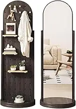 TT-YED 360° Rotating Arched Full-Length Dressing Mirror with Storage Rack, Freestanding Wooden Floor Mirror, Vertical High-Definition Large Mirror, Bedroom/Living Room Dressing Mirror,Cl50×173cm