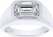 [SAVEARTH DIAMONDS] 2 1/4 Carat 9x7MM Emerald Cut Lab Created Moissanite Diamond Signet Wedding Band Ring For Men In 14K Gold Over Sterling Silver (G-H Color, VVS1 Clarity, 2.25 Cttw)