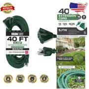 Durable 40 Ft Green Extension Cord with 3 Electrical Outlets - Lifetime Warranty