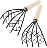 2pcs Seafood Picker Rake with Mesh Net- 10.24in High Carbon Steel Rake Clamming Rake- 5- Tine Beach Rake Clamming Equipment for Clam Digging Shell Clam Clam rake Digging dig Seafood rake
