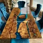 Epoxy Table with Blue Resin River, Custom Table, Acacia Wooden Table Top Decors