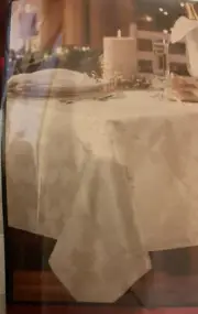 IVORY DAMASK OVAL TABLECLOTH Yule Tidings 60 X 104 Linens & Things