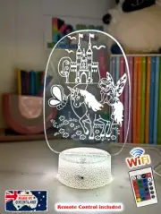 PRINCESS FAIRY UNICORN CASTLE PERSONALISED 3D LED Night Light 16 Colour Lamp