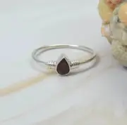 Solid 925 Sterling Silver Handmade Pear Shape Red Garnet Ring Birthstone Jewelry