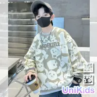 在飛比找momo購物網優惠-【UniKids】中大童裝長袖大學T 滿版潮流熊熊設計 男大