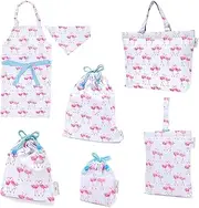 COLORFUL CANDY STYLE Laura Ashley NT503700 6-Piece Set, Lesson Bag, Quilting (Gusset), Shoe Case, Drawstring Gymnastics Clothes, Lunch Bag, Cup Bag, Small Compartment, Apron, 100-120, Pretty Flamingo