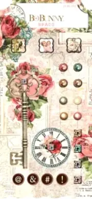 Family Heirlooms Vintage Home Key Clock BoBunny Press Brads Chipboard