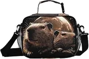 Moon Capybara Retro Insulated Lunch Box for Women Men - Ideal for Work, Picnics - Includes Adjustable Shoulder Strap