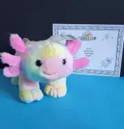 Build A Bear AXOLOTL BNWT CERTIFICATE PINK PLUSH NEW Axolotl Tye Dye Rainbow