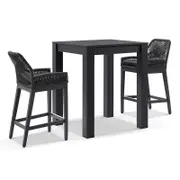 Santorini Outdoor Aluminium Square Bar Table with 2 Hugo Rope Stool 2 Seats - Charcoal - Carbon Grey - Denim Grey