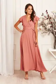 Women's Cocktail Wynter Maxi Dress Cap Sleeve in Pink Dusty Rose Chiffon 8