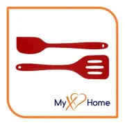 8" Red Silicone Spatula & Slotted Turner Set by MyXOHome