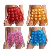 Led Belly Dance Hip Skirt Tassels Scarf Sequins Wrap Raves Costumes for Womens