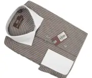 NEW $295 Hickey Freeman Dress Shirt! 16 34 35 Brown and Blue-Gray Stripe USA