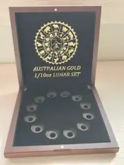 New Never Used Australian Gold 1/10oz Lunar Set Wooden Display Box