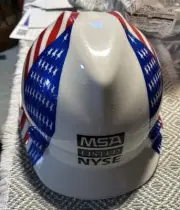 Rare Mine Safety Appliance Listed NYSE MSA American Flag Hard Hat NOS