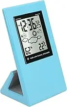 Solar Weather Temperature Humidity Clock, with LCD Display, Timer Function, ABS Material for Home Office Greenhouse (Blue)