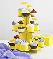 3-Tier CupCake Stand - Yellow - White Polka Dot - Flower Shape - Disposable